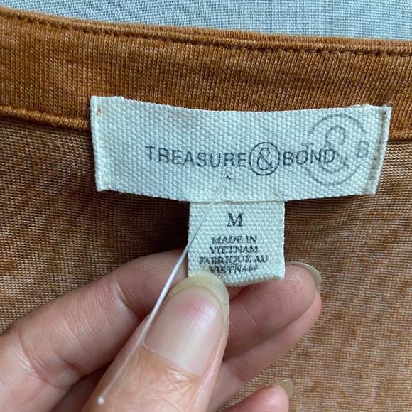 Treasure & Bond long sleeve ruched side slit scoop neck dress Sz  M - Picture 6 of 11